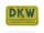 Schriftzug (Folie) DKW gro&szlig; - Hintergrund gelb und mit gr&uuml;ner Schrift &quot;DKW&quot;
