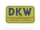 Schriftzug (Folie) DKW gro&szlig; - Hintergrund gelb und mit blauer Schrift &quot;DKW&quot;