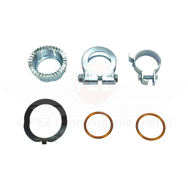 Kr&uuml;mmermutter / &Uuml;berwurfmutter &Oslash;28mm (Standard) im Set (7-teilig) mit Kr&uuml;mmerdichtungen, Sicherungsblech, Sicherungsschelle &amp; Klemmschelle (verzinkt) passend f&uuml;r S50, S51, S70, KR51, KR51/2, SR50, SR80, SR4-1, SR4-2, SR4-3, SR4-4