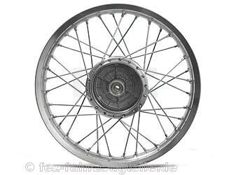 Speichenrad - 16 Zoll (Felge 1,85x16 Aluminium eloxiert (farblos gl&auml;nzend), Nabe Aluminium roh / unbehandelt, Speichensatz verchromt) 16" passend f&uuml;r alle Moped-Typen