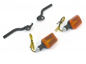 Blinker / Blinkleuchten im Set (4-teilig) vorn 2x Mini Blinker Lichtaustritt orange, R&uuml;ckteil schwarz (E-Pr&uuml;fzeichen) + 2x Blinkertr&auml;ger schwarz passend f&uuml;r SR50, SR80