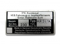 Typenschild KR51/1K (Aluminium)*