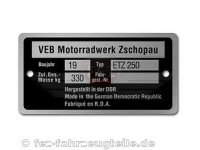 Typenschild ETZ250 schmal (Aluminium)***