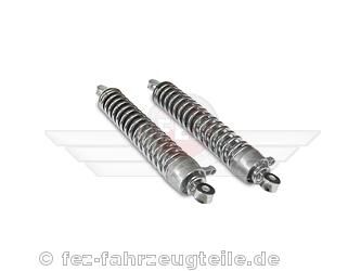 Federbeine hinten im Satz (links &amp; rechts) 2-fach verstellbar (Abstand 375mm) Sto&szlig;d&auml;mpfer verchromt, Druckfeder verchromt MZ ETZ251, ETZ301 * (Import)