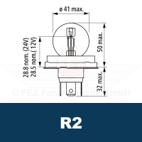 Halogenlampe - Scheinwerferlampe 12V 45/40W P45t-41 (R2) Bilux-Lampe Standard (C1 Handelsverpackung) NARVA