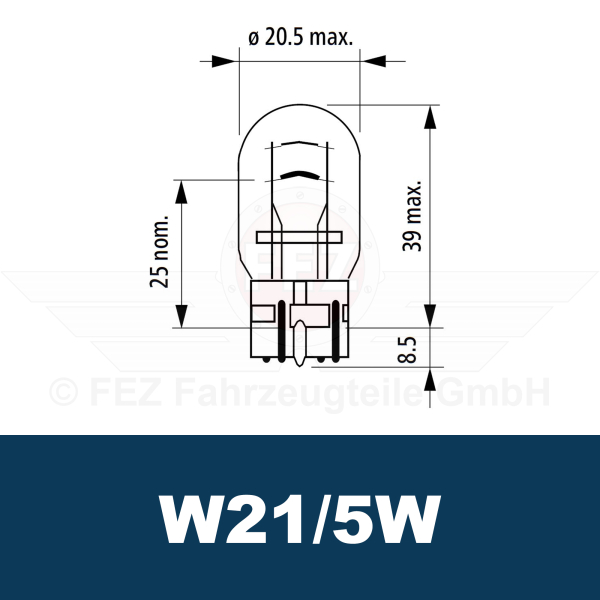 Glühlampe - Glassockellampe 12V 21/5W W3x16q (W21/5W) T20 Standard (C
