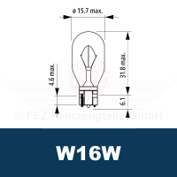 Gl&uuml;hlampe - Glassockellampe 12V 16W W2.1x9.5d (W16W) Standard (CP Handelsverpackung) NARVA