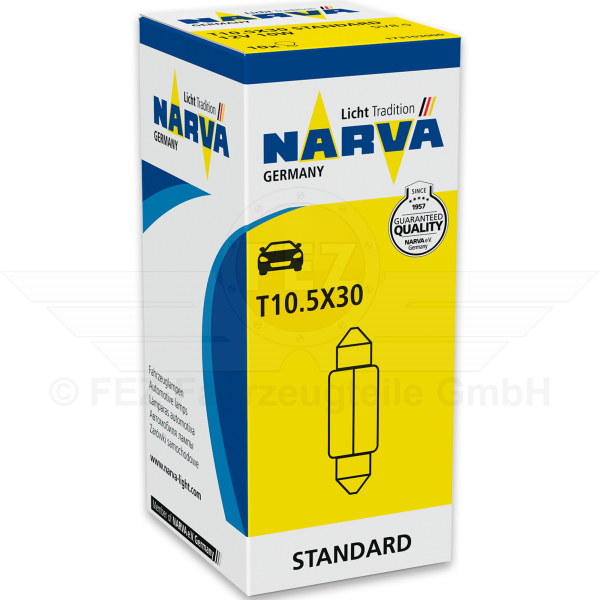 Gl&uuml;hlampe - Soffitte 12V 10W SV8.5 (T10.5x30) Standard Narva*