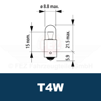 Gl&uuml;hlampe - Signallampe 12V 4W BA9s (T4W) 8,5x25mm (Spahn)