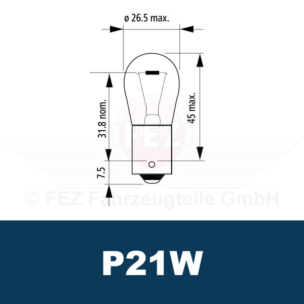 Gl&uuml;hlampe - Signallampe 12V 21W BA15s (P21W) Standard (25,5x52,5mm) gro&szlig;er Glaskolben (Spahn)