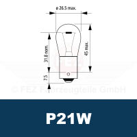 Glühlampe - Signallampe 12V 21W BA15s (P21W)...