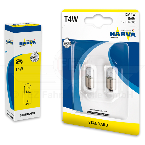 Gl&uuml;hlampe - Signallampe 12V  4W BA9s (T4W) Standard (NARVA)