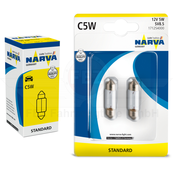 Gl&uuml;hlampe - Soffitte 12V  5W SV8.5 (C5W) Standard (NARVA)