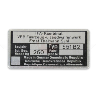 Typenschild S51 bis 260 kg (Aluminium) DDR-Lagerware...