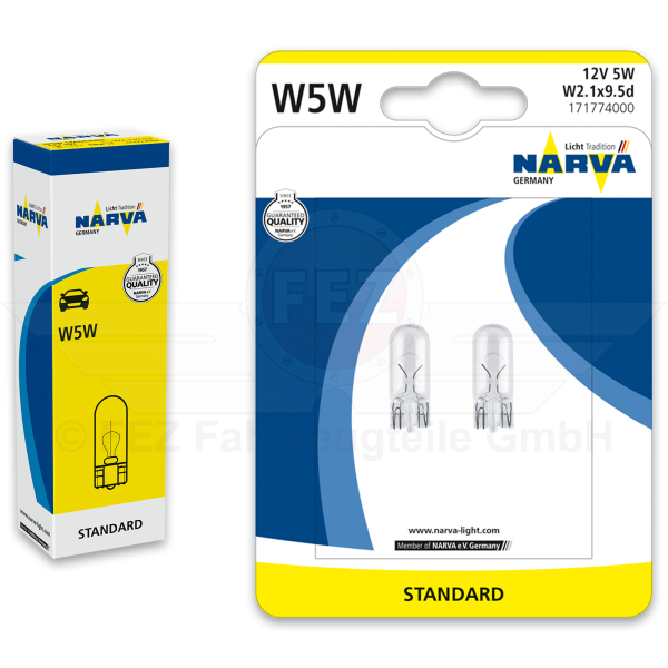 Gl&uuml;hlampe - Glassockellampe 12V 5W W2.1x9.5d (W5W) Standard (NARVA)