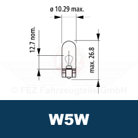 Gl&uuml;hlampe - Glassockellampe 12V 5W W2.1x9.5d (W5W) Standard (NARVA)
