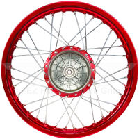 Speichenrad - 16 Zoll (Felge 1,50x16 Aluminium eloxiert (rot gl&auml;nzend), Nabe Aluminium pulverbeschichtet (candy rot gl&auml;nzend), Speichensatz verchromt) 16" passend f&uuml;r alle Moped-Typen